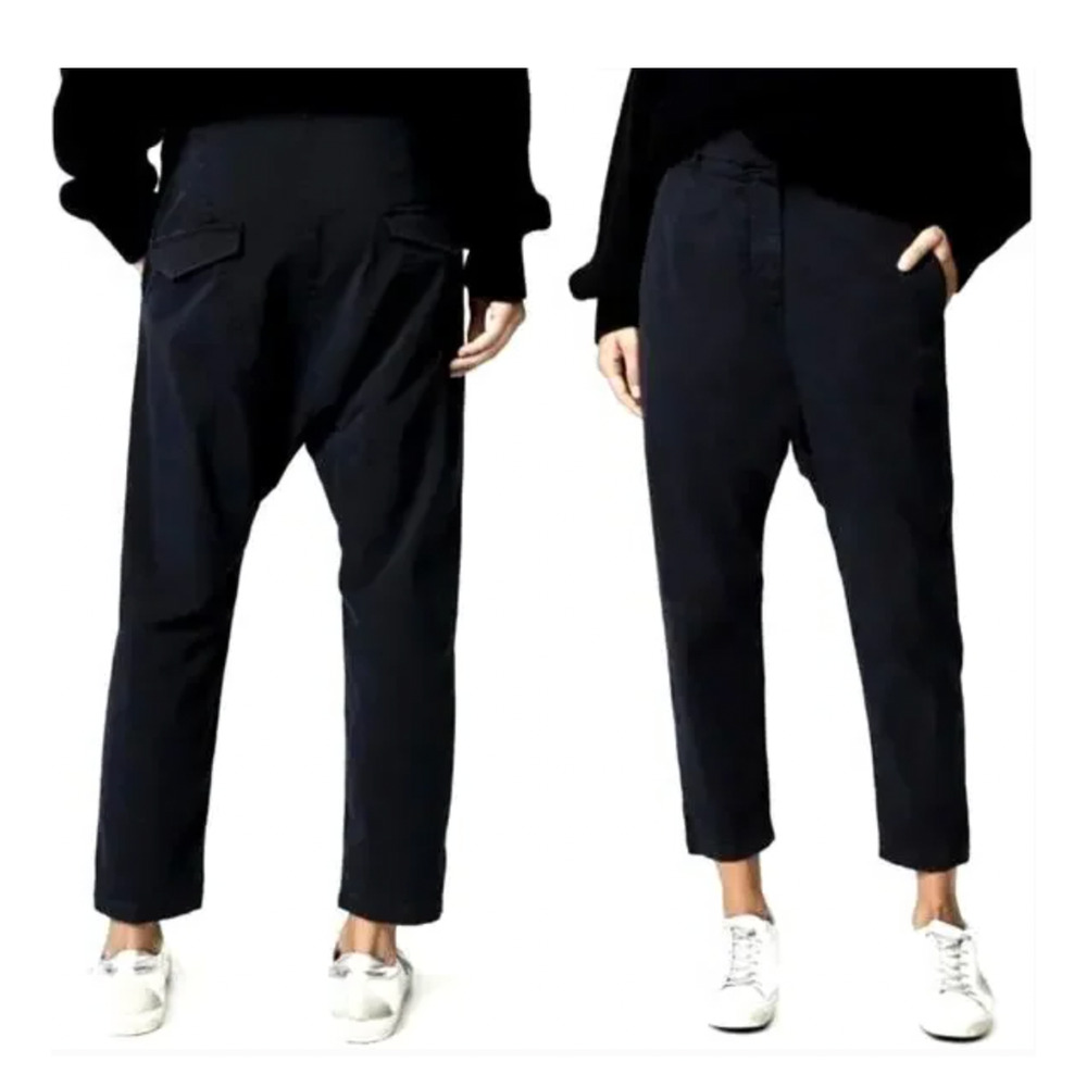 Nili Lotan Drop Crotch Slouchy Paris Pants 0 Crop Cotton Washed Black/Blue $345